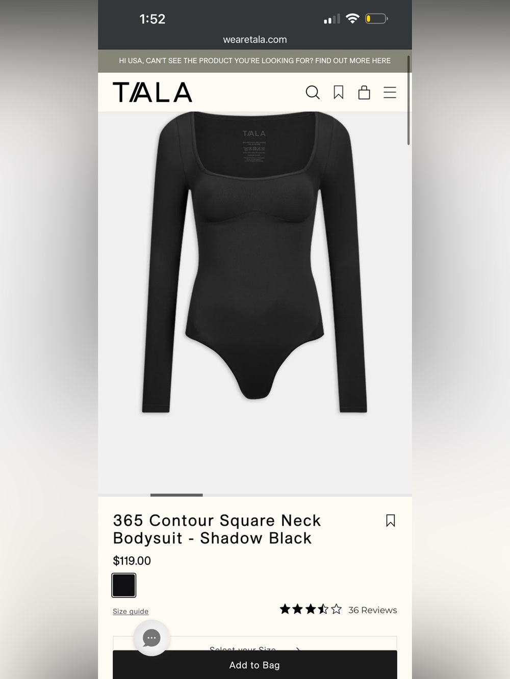 TALA 365 Contour Square Neck Long Sleeve Bodysuit - Taupe Brown